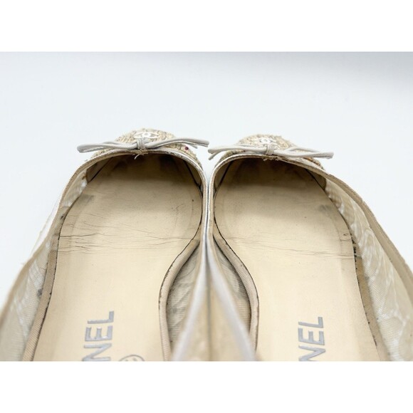 Chanel Ballet Flats White & Cream Tweed & Lace CC Logo Sz EU 35.5 5.5 - Picture 11 of 13